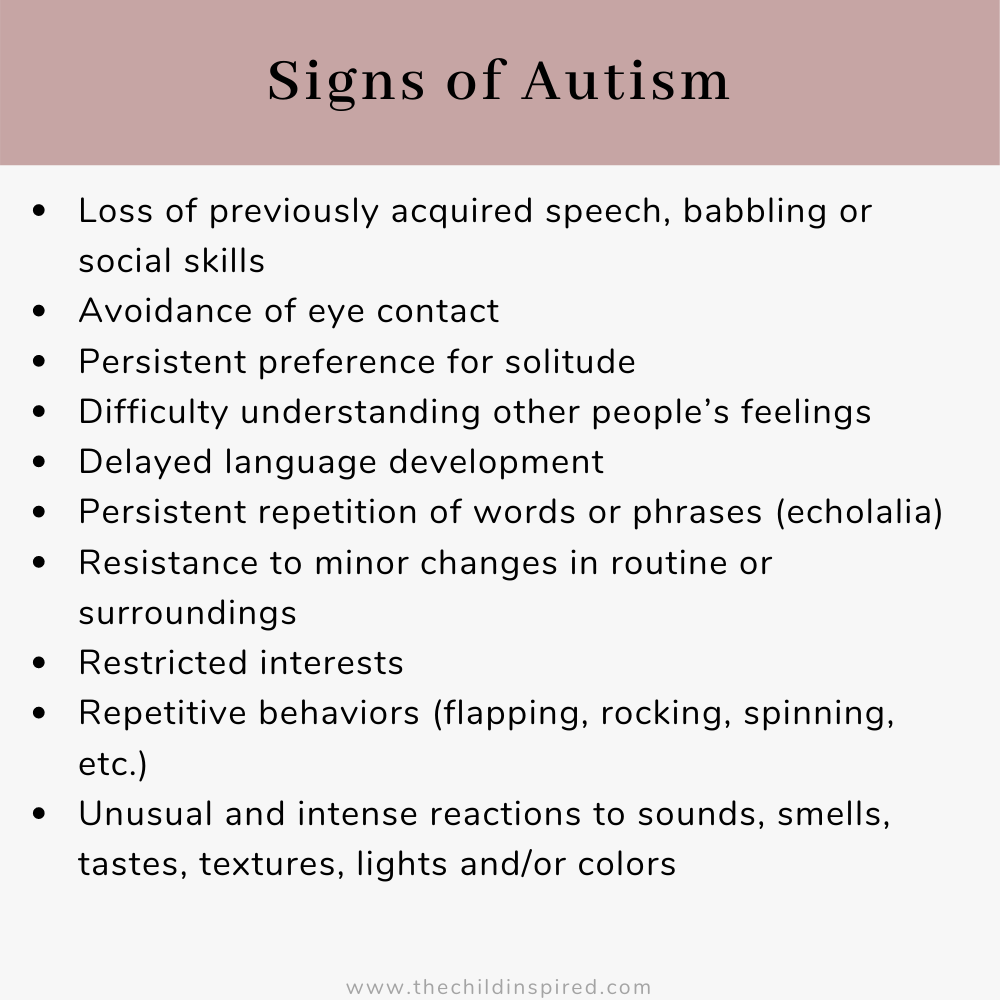 Chart of Signs of Autism in children of any age